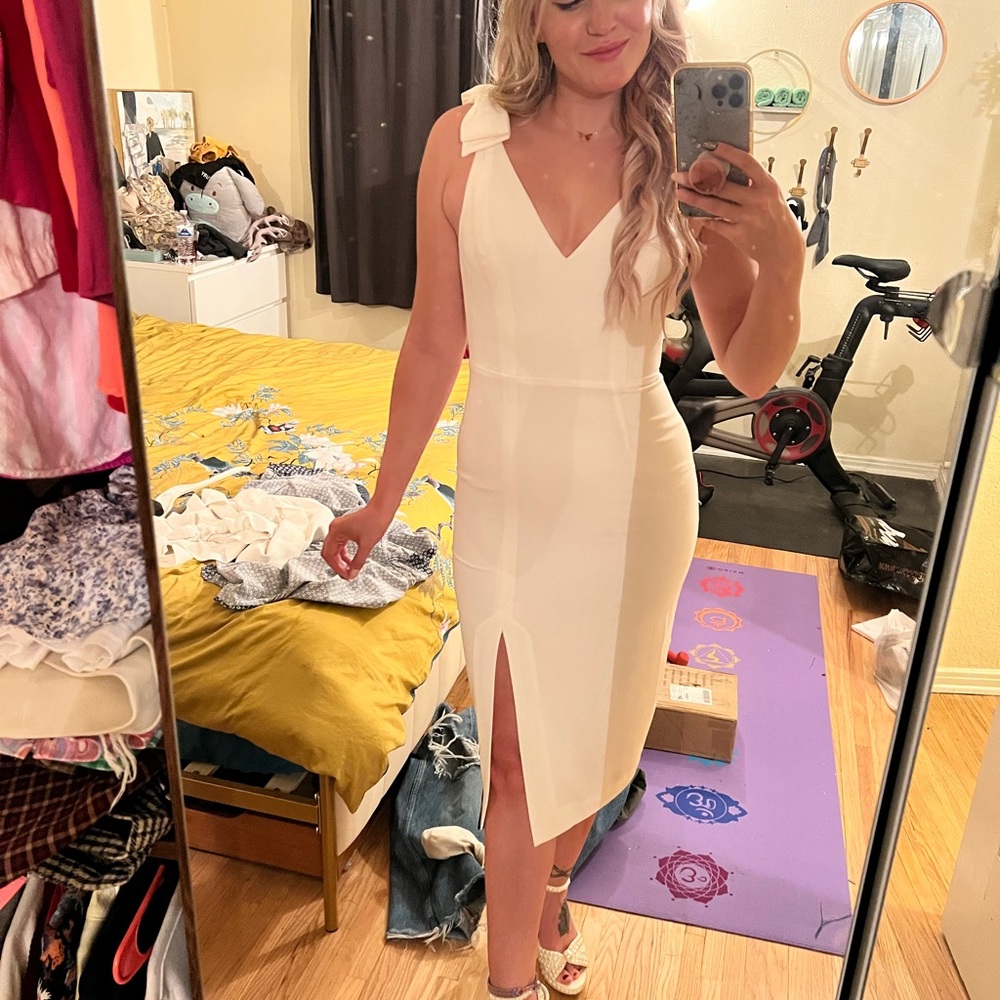 Ivory Zimmermann midi shoulder bow dress